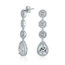 Bling Jewelry Womens Classic Bridal Triple Round Pave CZ Dangle Chandelier Earrings GoldSilver Plated