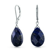 BLING JEWELRY Womens Lapis Lazuli Faceted Teardrop Drop Dangle Lever back Earrings Sterling Silver