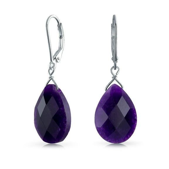 Bling Jewelry Womens Purple Amethyst Faceted Teardrop Drop Dangle Lever back Earrings Sterling Silver