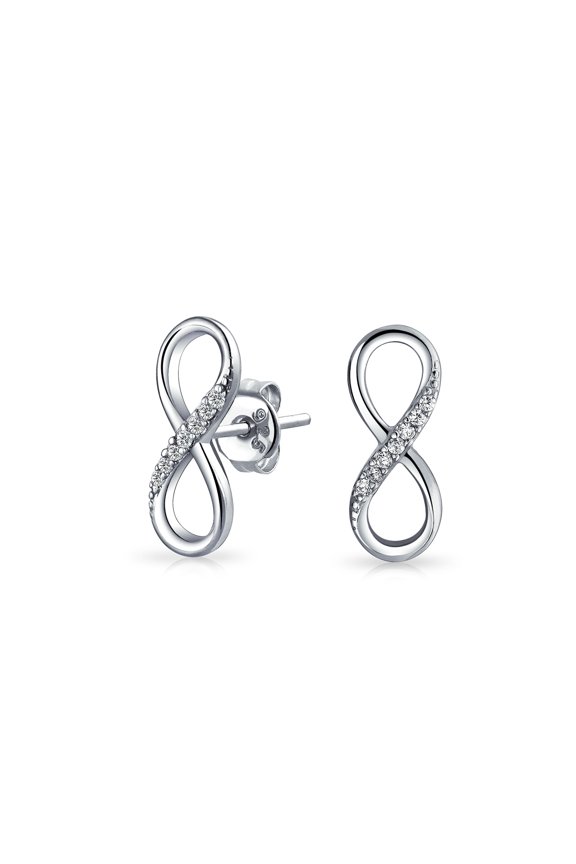 Womens Romantic Love Knot Symbol Infinity Stud Earrings .925 Sterling Silver