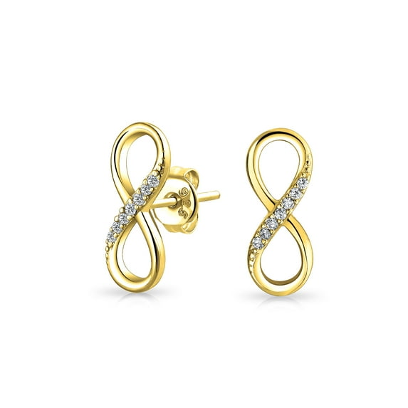 Bling Jewelry Womens Romantic CZ Love Knot Symbol Infinity Stud Earrings Gold Plated .925 Sterling Silver