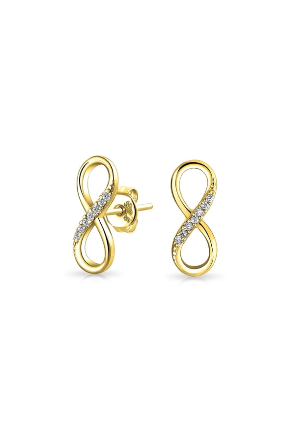 Womens Romantic CZ Love Knot Symbol Infinity Stud Earrings Gold Plated .925 Sterling Silver