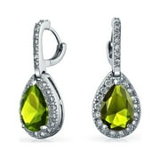 Bling Jewelry Womens Classic Cocktail 7CT Olive CZ Halo Teardrop Earrings Snap Closure