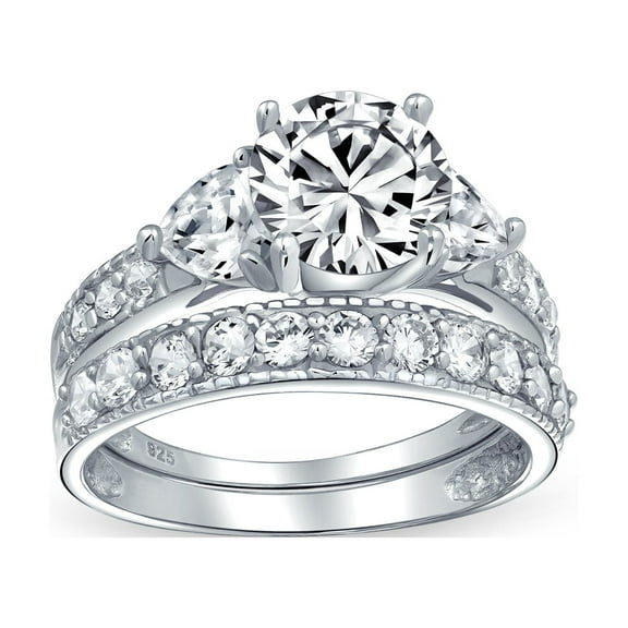 Bling Jewelry Womens 3CT CZ Solitaire with Heart Accents Cubic Zirconia Engagement Ring Set Band .925 Sterling Silver