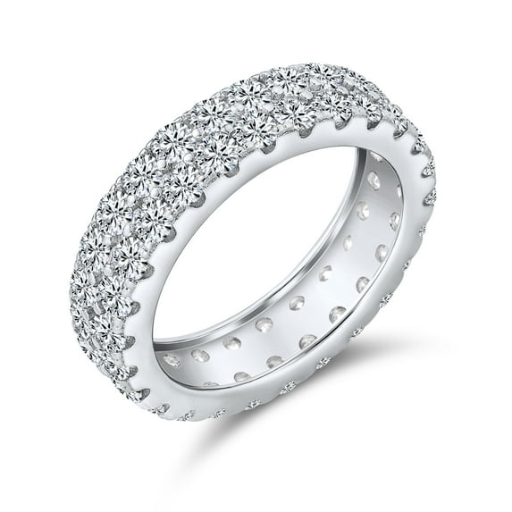 Bling Jewelry Womens Classic Bridal Two Row Pave CZ Eternity Band Ring Sterling Silver 5MM Wide