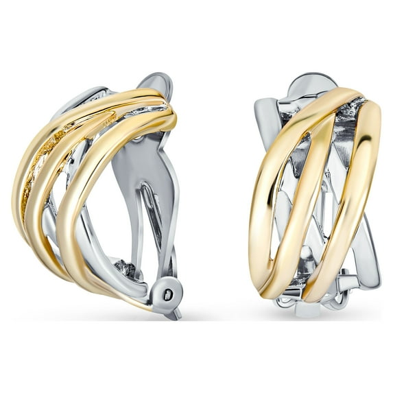 Bling Jewelry Womens Classic Crystal Celtic Knot Clip-On Earrings Two Tone Non-Pierced Gold Plated