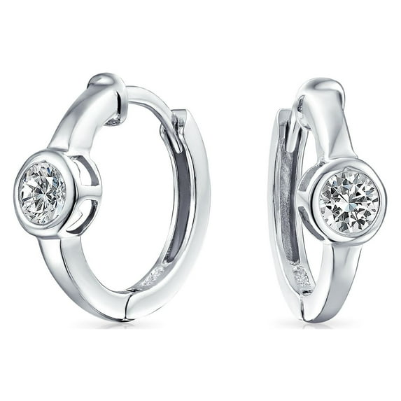 Bling Jewelry Womens Classic Dainty Round CZ Hoop Earrings in Sterling Silver Small Huggie Style