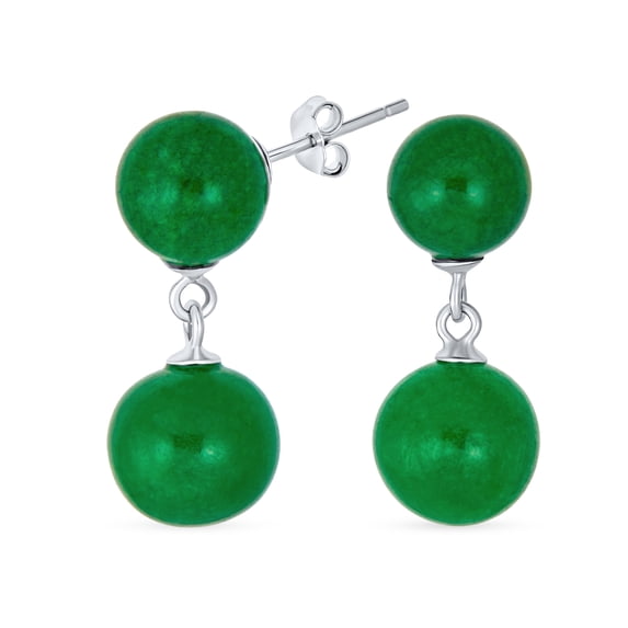 Bling Jewelry Womens Classic Dangle Gemstone Earrings Aegean Teal Jade Double Round Sterling Silver