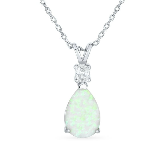 Bling Jewelry Womens Classic Gemstone CZ Infinity Teardrop Opal Pendant Necklace Rose Gold Silver