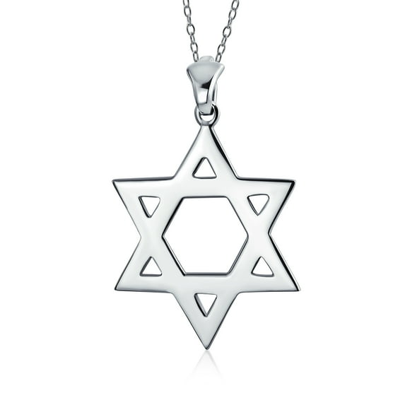 Bling Jewelry Womens Classic Judaica Open Magen Star of David Pendant Necklace Sterling Silver