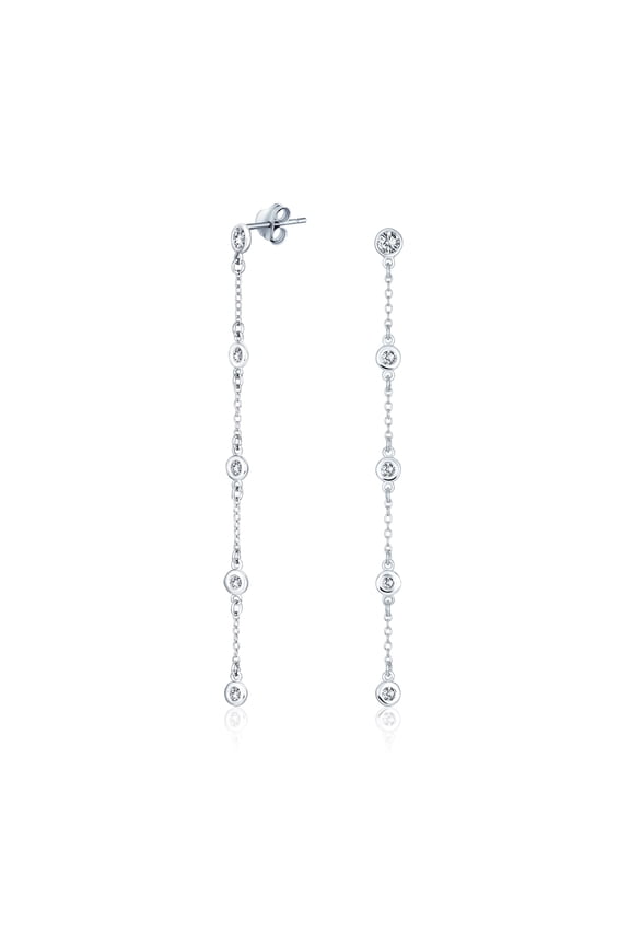 Womens Classic Minimalist CZ Threader Dangle Chandelier Earrings in Sterling Silver