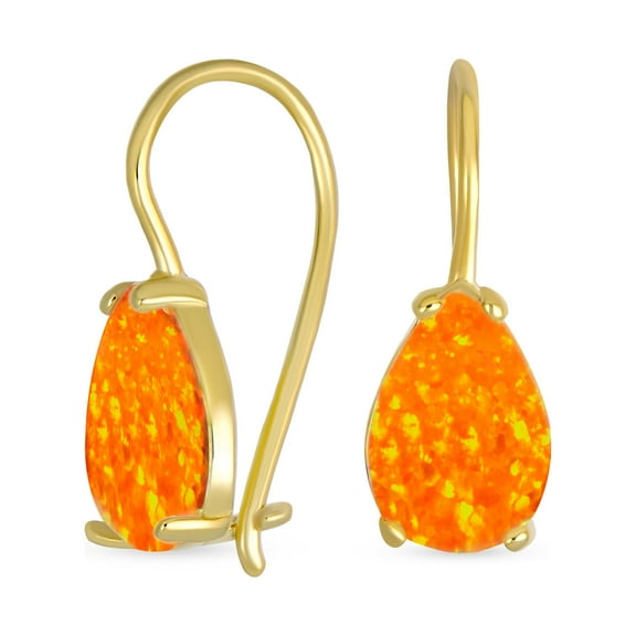 Bling Jewelry Womens Classic Orange Teardrop Opal Drop Earrings Silver Fish Hook
