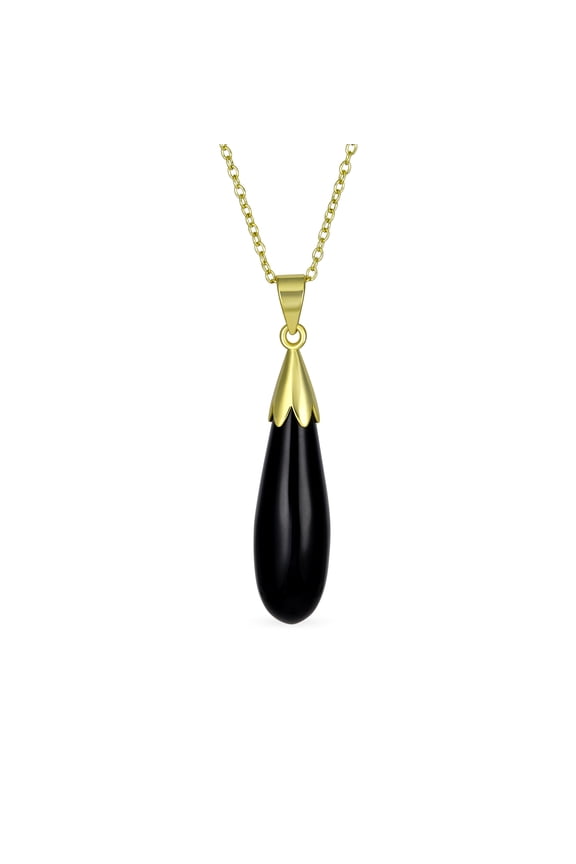 Womens Classic Semi-Precious Gemstone Teardrop Pendant Necklace 14K Gold Plated Silver