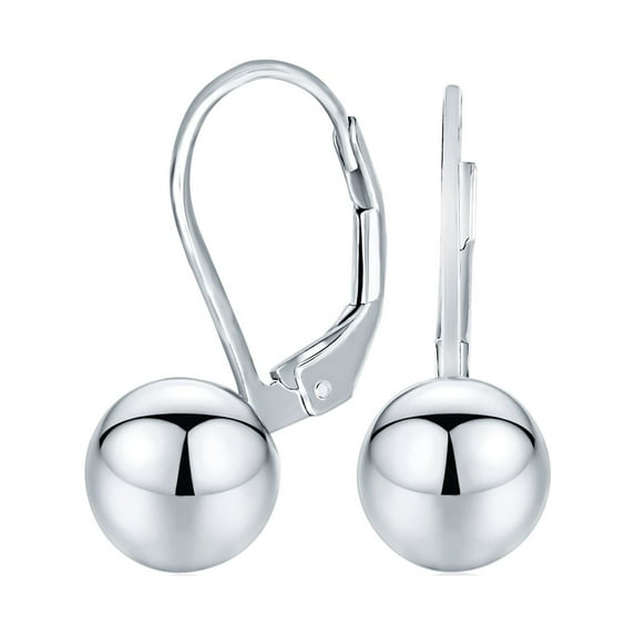 Bling Jewelry Womens Basic Round Bead Ball Drop Earrings Silver 8MM Leverback