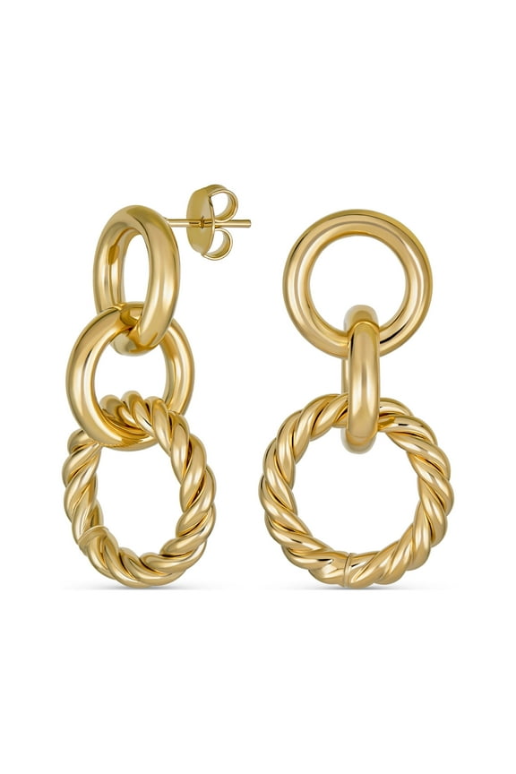 Womens Timeless Twisted Rope 3 Tier Circle Door Knocker Hoop Earrings 1.70 Inch Gold Plated Light Weight