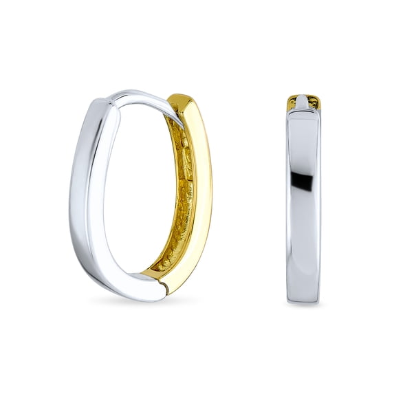 Bling Jewelry Womens Classic Two Tone Hoop Huggie Earrings in Gold Plated Sterling Silver