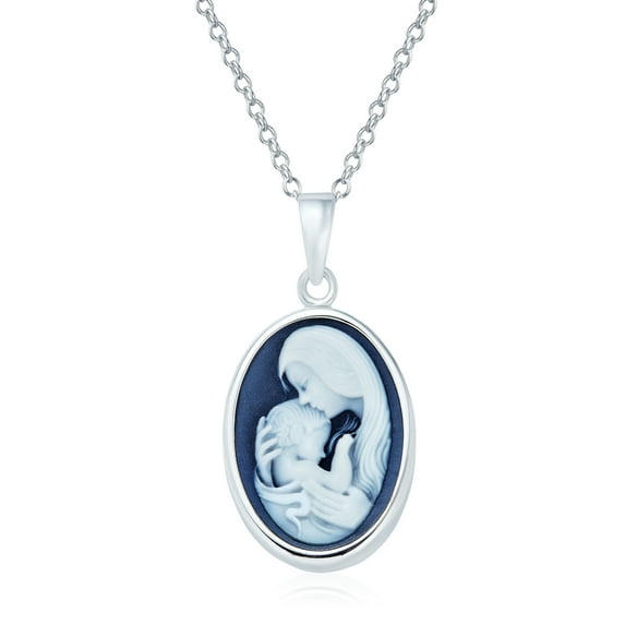 Bling Jewelry Womens Vintage Blue Black White Cameo Pendant Necklace Silver