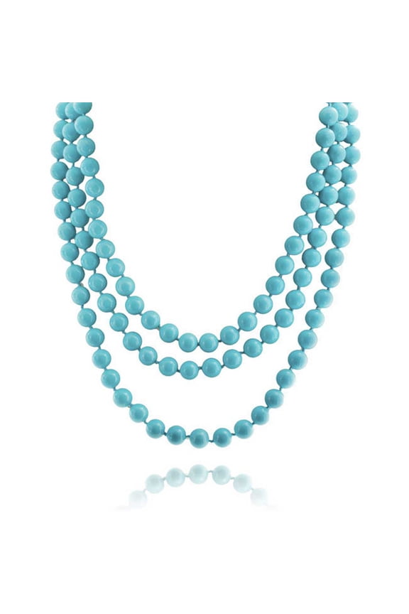 Womens Classic Western Hand Knotted 10MM Bead 70" Long Blue Turquoise Strand Necklace
