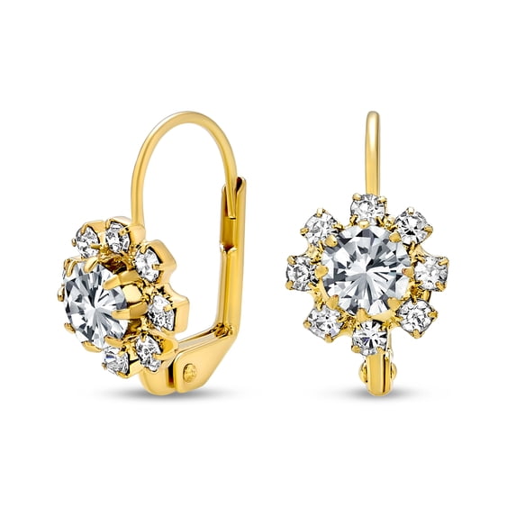 Bling Jewelry Womens Crystal Clear Flower Drop Earrings 18K Gold Plated Lever Back