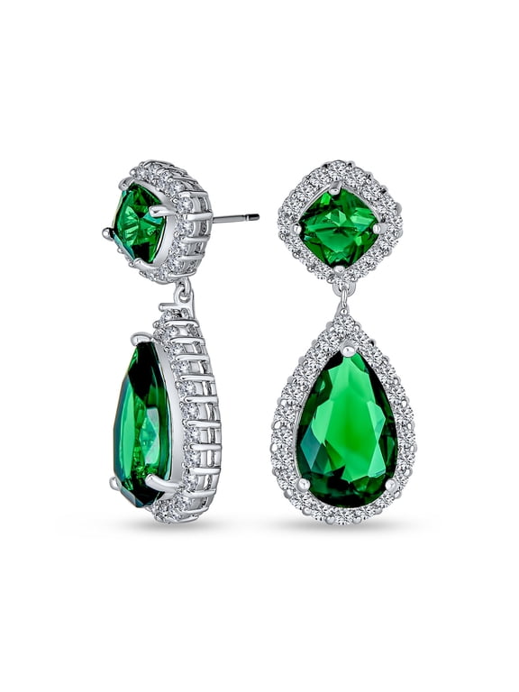 Womens Cocktail CZ Halo 7CT Statement Emerald Green Teardrop Chandelier Earrings