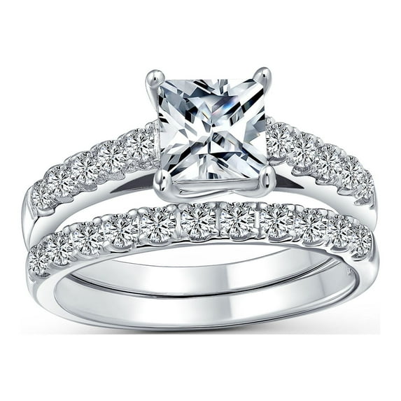 Bling Jewelry Womens 3CT Canary Clear CZ Princess Cut Solitaire Cocktail Statement Ring Pave Band