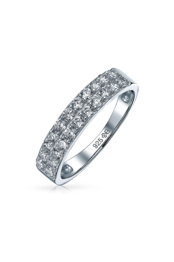 Womens Cocktail Statement Ring: Micro Pave CZ Stackable Wedding Band in Sterling Silver