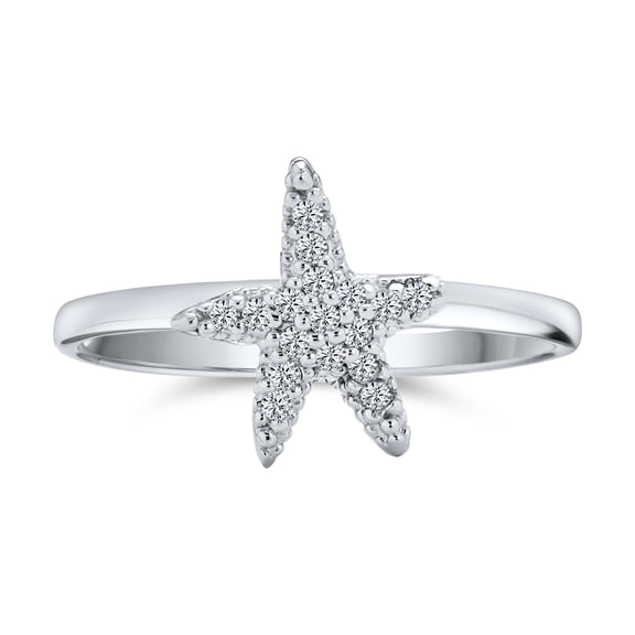 Bling Jewelry Womens Tiny Pave CZ Nautical Tropical Beach Starfish Statement Ring Sterling Silver
