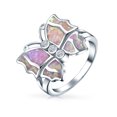 thumbnail image 1 of Bling Jewelry Womens Cocktail Statement Ring: Pink Opal Butterfly with CZ Accents in Sterling Silver, 1 of 5