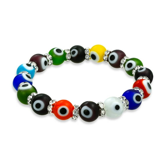 Bling Jewelry Womens Colorful Turkish Glass Bead Evil Eye Stretch Bracelet with Crystal Spacers