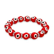 Bling Jewelry Womens Turkish Red Evil Eye Glass Bead Stretch Bracelet Crystal Rondelle Spacers Protection Amulet Gift