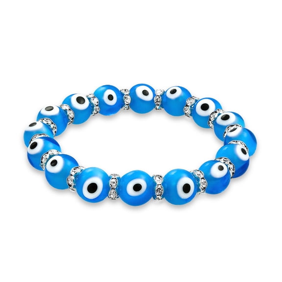 Bling Jewelry Womens Colorful Turkish Glass Bead Evil Eye Stretch Bracelet with Crystal Spacers