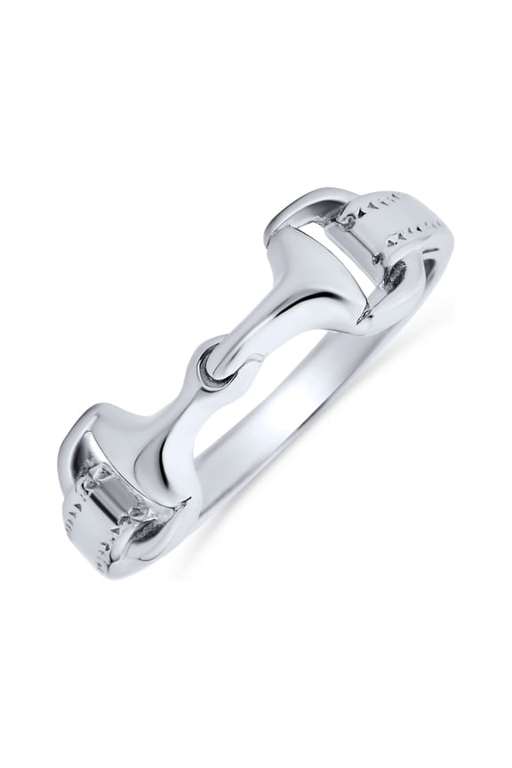 Womens Cowgirl Equestrian Silver Ring with Double Horse Snaffle Bit Design