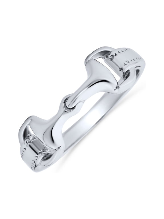Womens Western Equestrian Lover Horse Bit Snaffle Band Ring .925 Sterling Silver