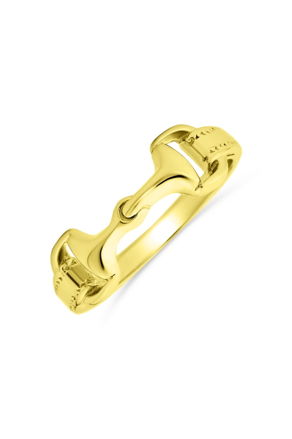 Womens Cowgirl Equestrian Silver Ring with Double Horse Snaffle Bit Design