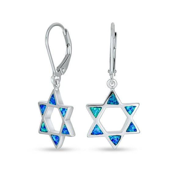 Bling Jewelry Womens Created Blue Opal Star of David Dangle Gemstone Earrings
