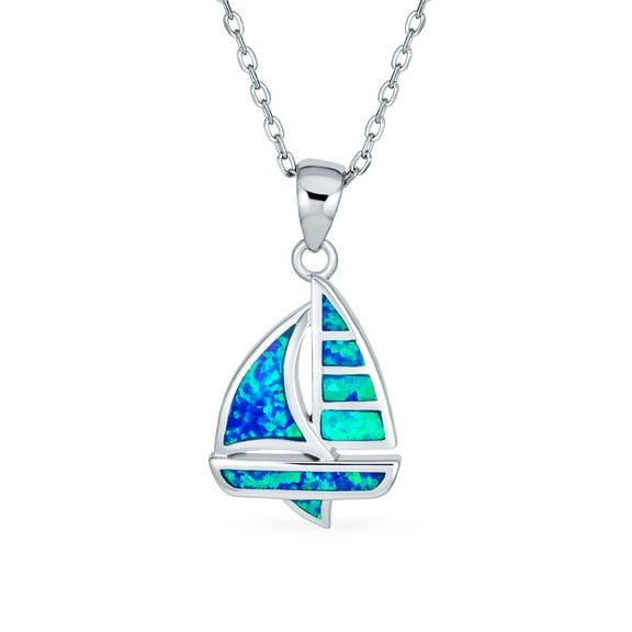 Bling Jewelry Womens Created Blue Opal Sailboat Pendant Necklace Sterling Silver Nautical Jewelry