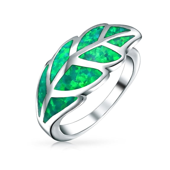 Bling Jewelry Womens Created Opal Inlay Nature Green Leaf Band Ring .925 Sterling Silver