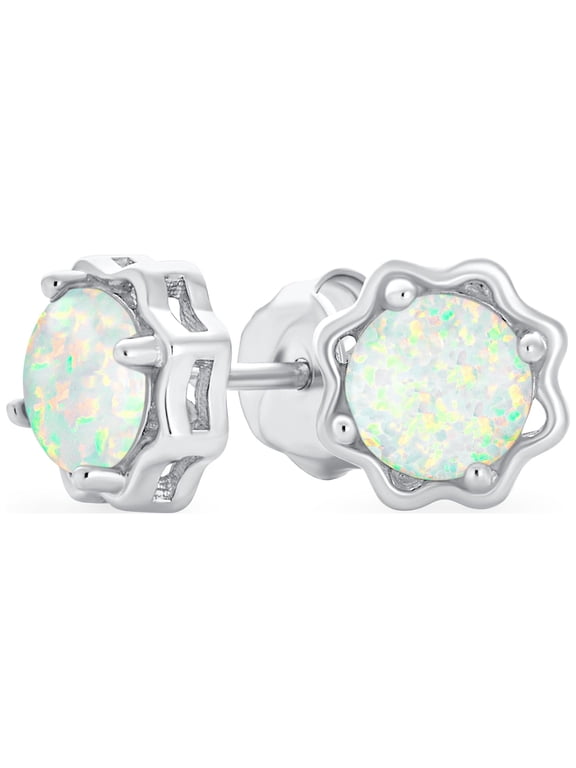Womens Flower Basket Set Create White Opal Solitaire Stud Earrings Sterling Silver