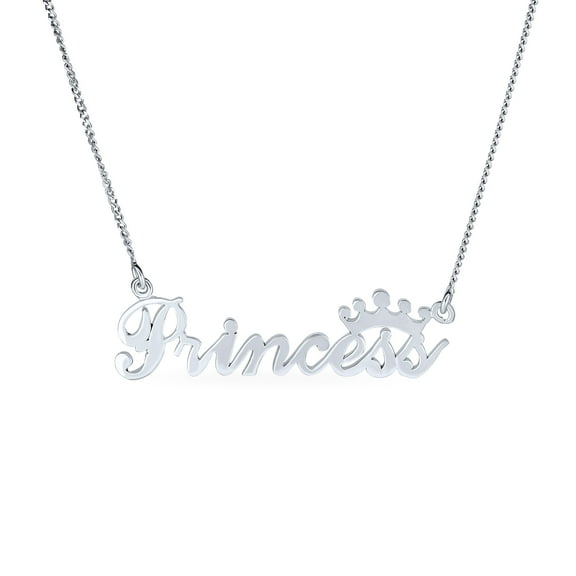 Bling Jewelry Womens Crown & Princess Word Necklace Pendant Daughter .925 Sterling Silver