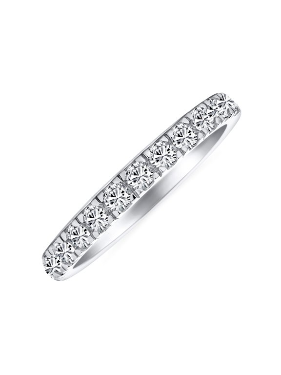 Womens Classic CZ Half Eternity Wedding Band Ring .925 Sterling Silver Stackable
