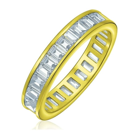 Bling Jewelry Womens Clear Baguette CZ Eternity Wedding Band Ring Gold Plated Sterling Silver