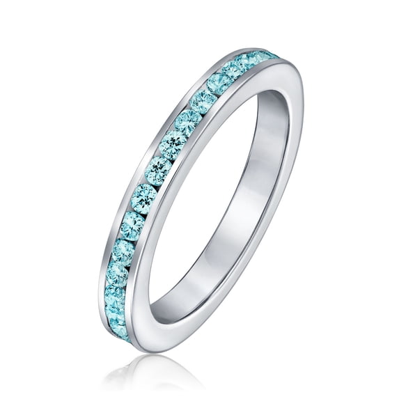 Bling Jewelry Womens Cubic Zirconia Thin Stackable CZ Channel Set Eternity Band Ring Sterling Silver