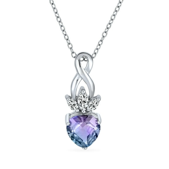 Bling Jewelry Womens Mystic-topaz Style Blue Purple Rainbow Heart Shaped Cubic Zirconia Crown Infinity Pendant Necklace