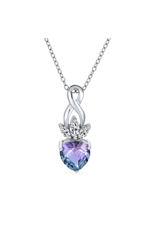Womens Mystic-topaz Style Blue Purple Rainbow Heart Shaped Cubic Zirconia Crown Infinity Pendant Necklace