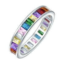Bling Jewelry Womens Cubic Zirconia Rainbow Cocktail Statement Ring Emerald Cut Baguette CZ Band