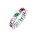 thumbnail image 1 of Bling Jewelry Womens Cubic Zirconia Rainbow Cocktail Statement Ring Emerald Cut Baguette CZ Band, 1 of 6