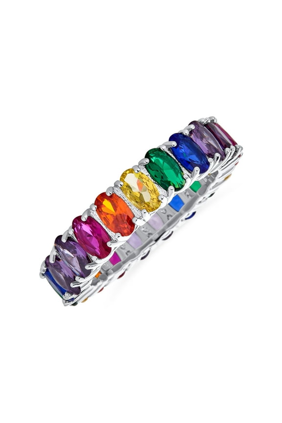 Womens Cubic Zirconia Rainbow Cocktail Statement Ring Sterling Silver Stackable Band