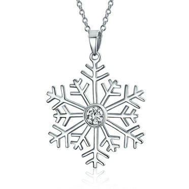 Bling Jewelry Womens Cubic Zirconia Snowflake Pendant Necklace in Sterling Silver for Winter Parties