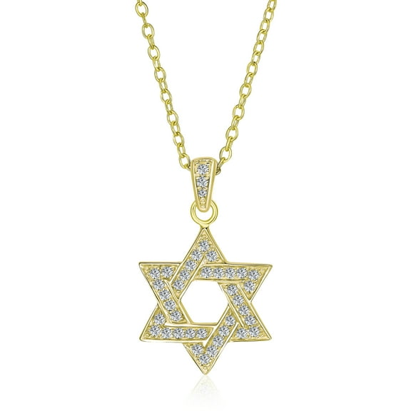 Bling Jewelry Womens Cubic Zirconia Star of David Pendant Necklace 14K Gold Plated Silver Jewish Gift