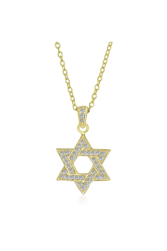 Womens Cubic Zirconia Star of David Pendant Necklace 14K Gold Plated Silver Jewish Gift